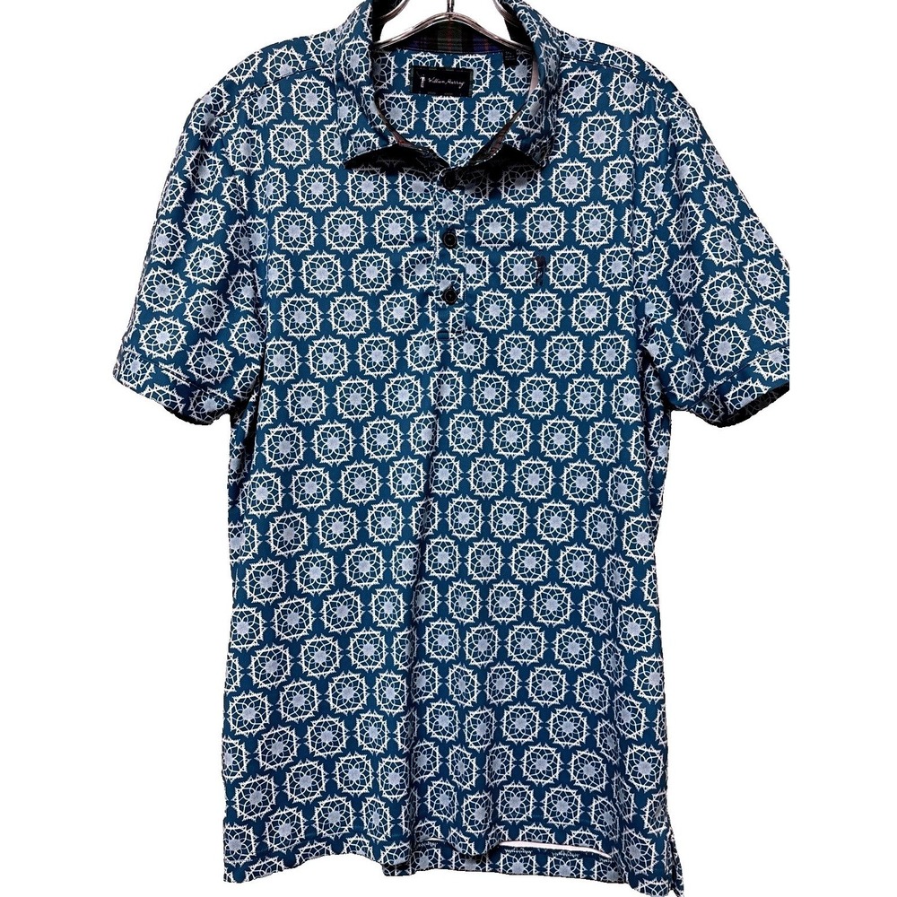 William Murray Performnce Golf Polo Men's S Teal Blue Geometric Short Sleeve